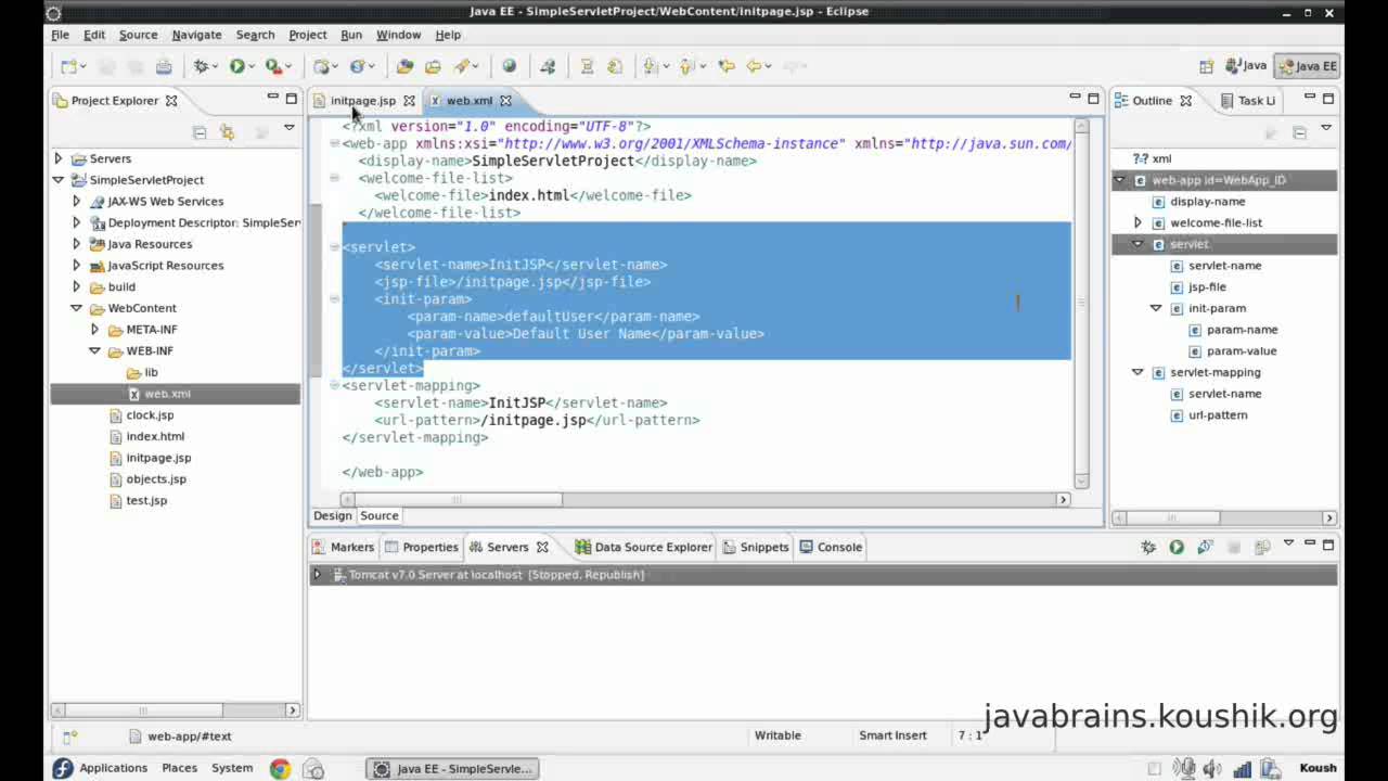 JSPs and Servlets Tutorial 14   Using jspInit and InitParams