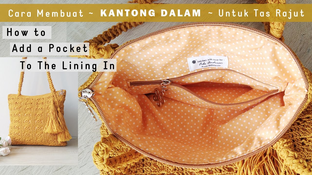 Как добавить карман для подкладки к вязаной сумке.