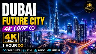 Dubai Skyline 🇦🇪 | 4K ULTRA HD LOOP 🔁 | Futuristic Night City Lights ✨ | 1 HOUR AMBIENT