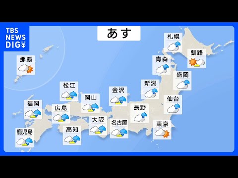 【3日 あすの天気】西から下り坂　西日本の太平洋側では激しい雷雨　関東・北日本では夜から天気崩れる所も　湿度高くなるため調節しやすい服装で｜TBS NEWS DIG