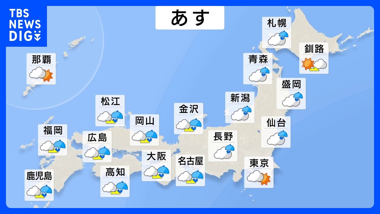 【3日 あすの天気】西から下り坂　西日本の太平洋側では激しい雷雨　関東・北日本では夜から天気崩れる所も　湿度高くなるため調節しやすい服装で｜TBS NEWS DIG