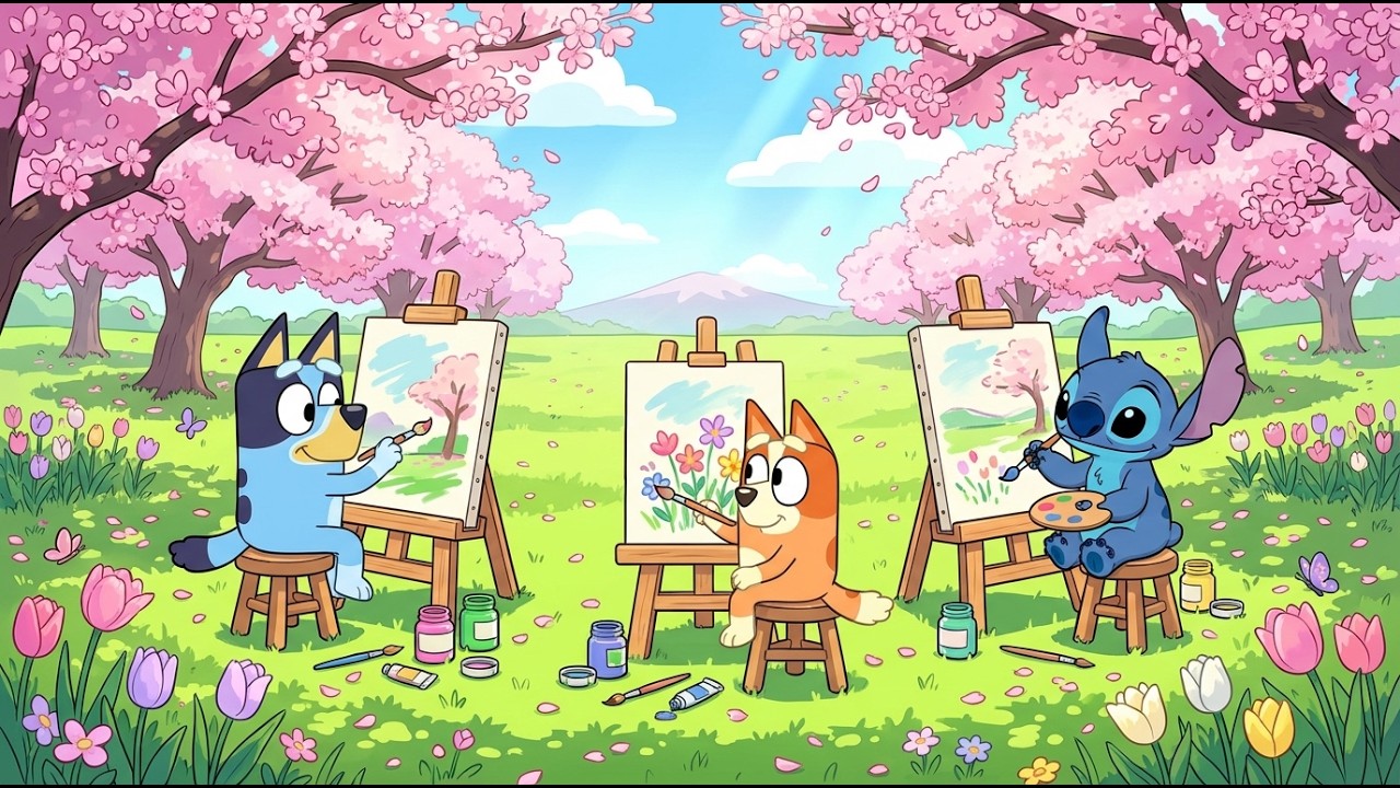 Stitch & Bluey Spring Canvas Time 🖌️ Chill Lofi Classroom Beats to Focus & Study 🌼 Fresh Blossom