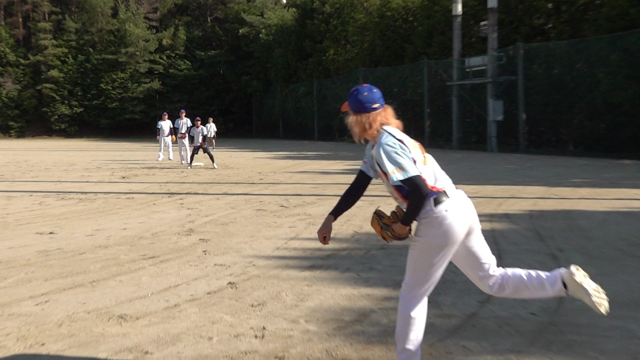 撮影が早く終わった日はもちろん野球練習!