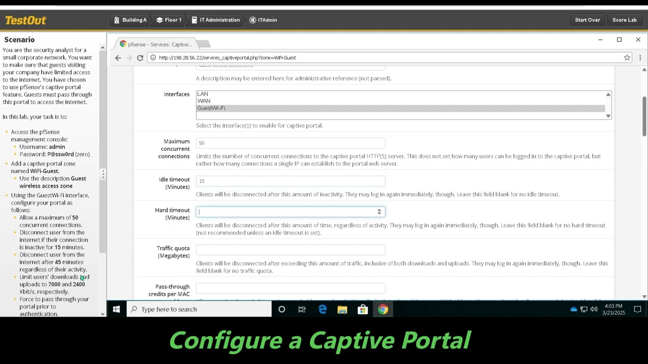 2.4.6 Configure a Captive Portal (TestOut Lab)