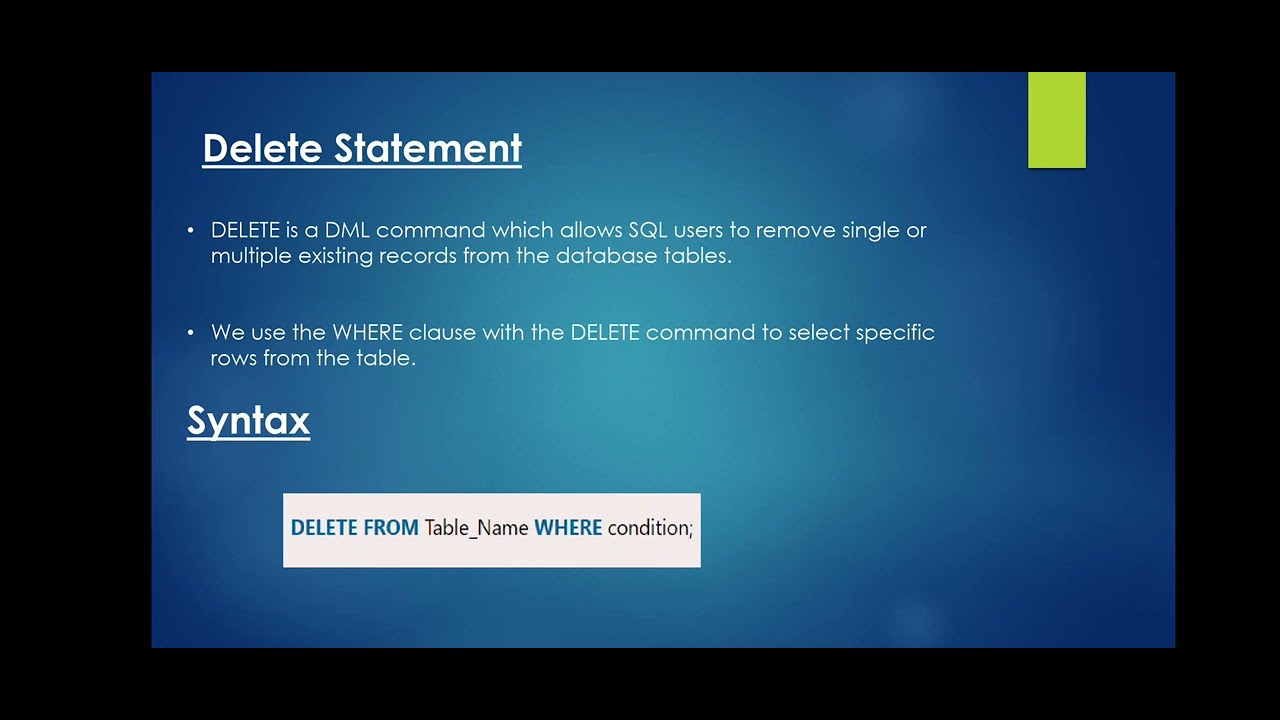 Delete Statement in SQL - YouTube
