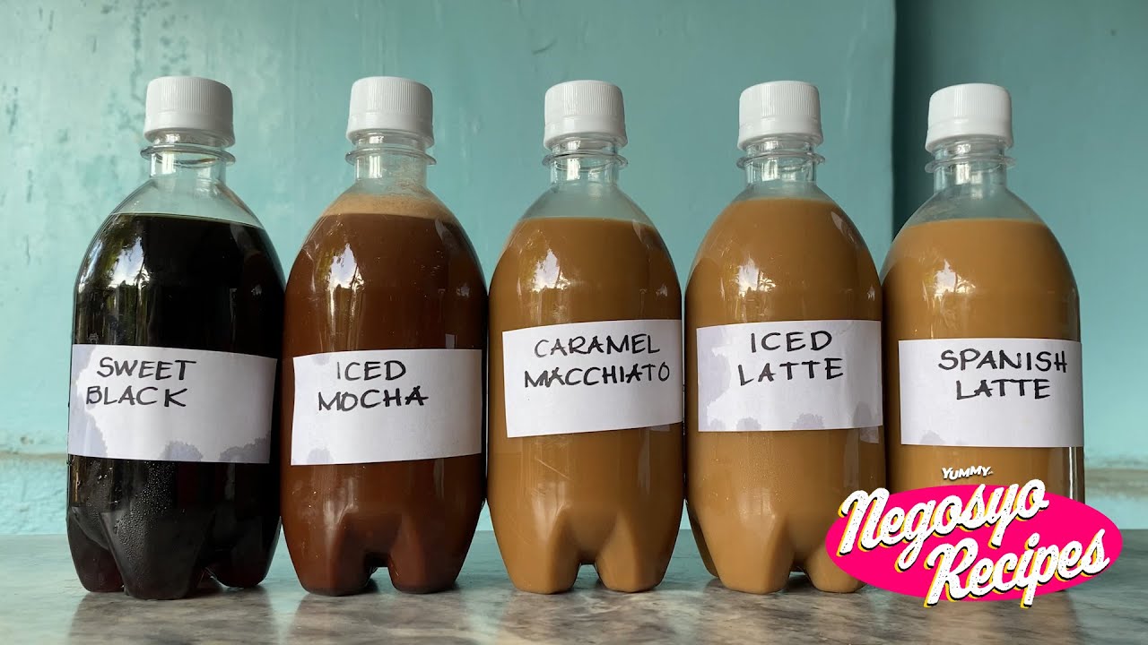 Caramel Macchiato Ice Coffee Recipe in Plastic Cocktail Glass with