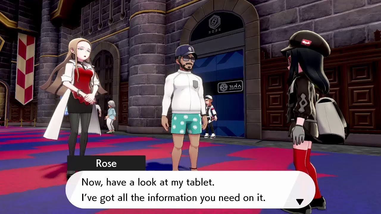 Pokémon Shield: Rose at Hammerlocke Stadium + Sonia at Hammerlocke Vault