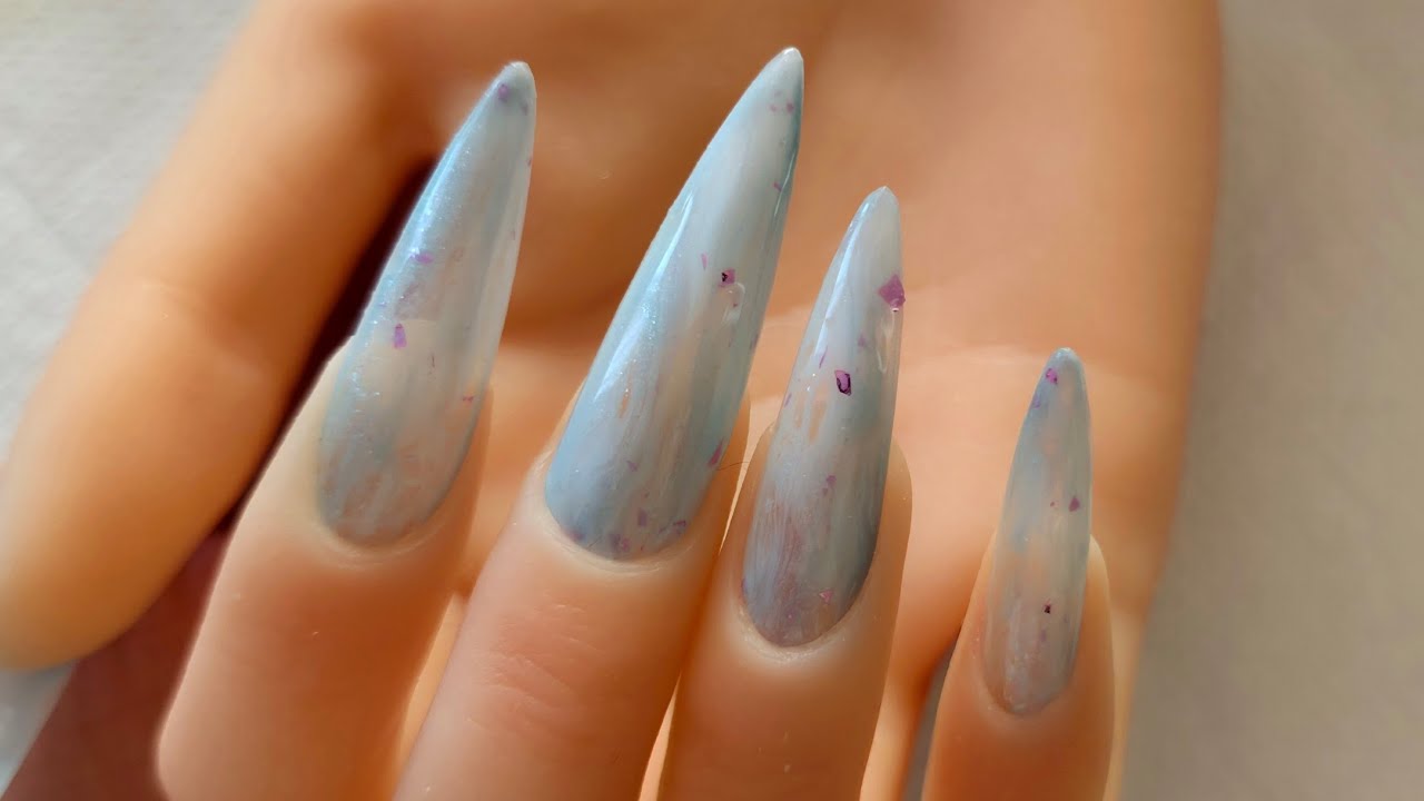 Icy Blue Nails with Subtle Glitter Effect ❄️ | Elegant Winter Nail Design