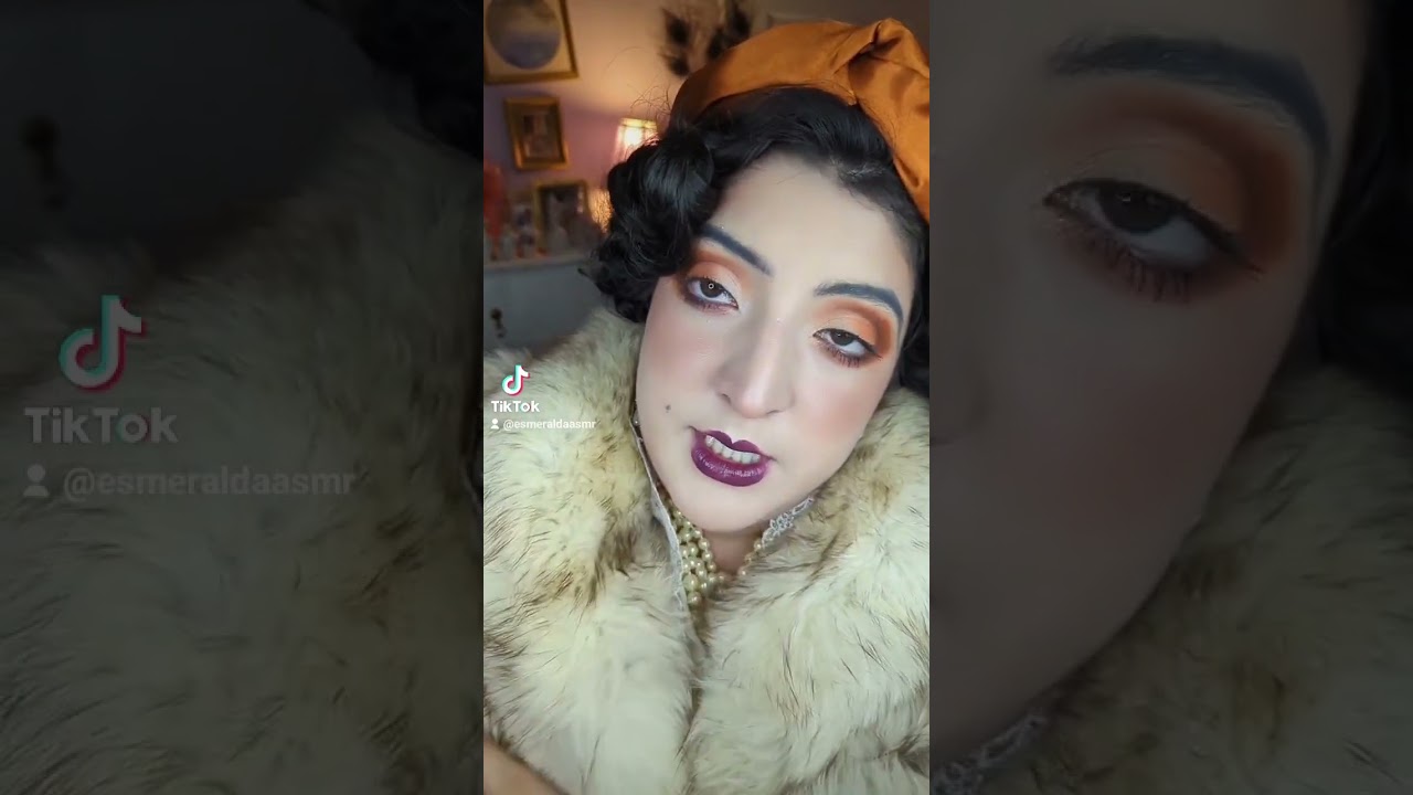 ASMR 1920s flapper shows off fur coat 
