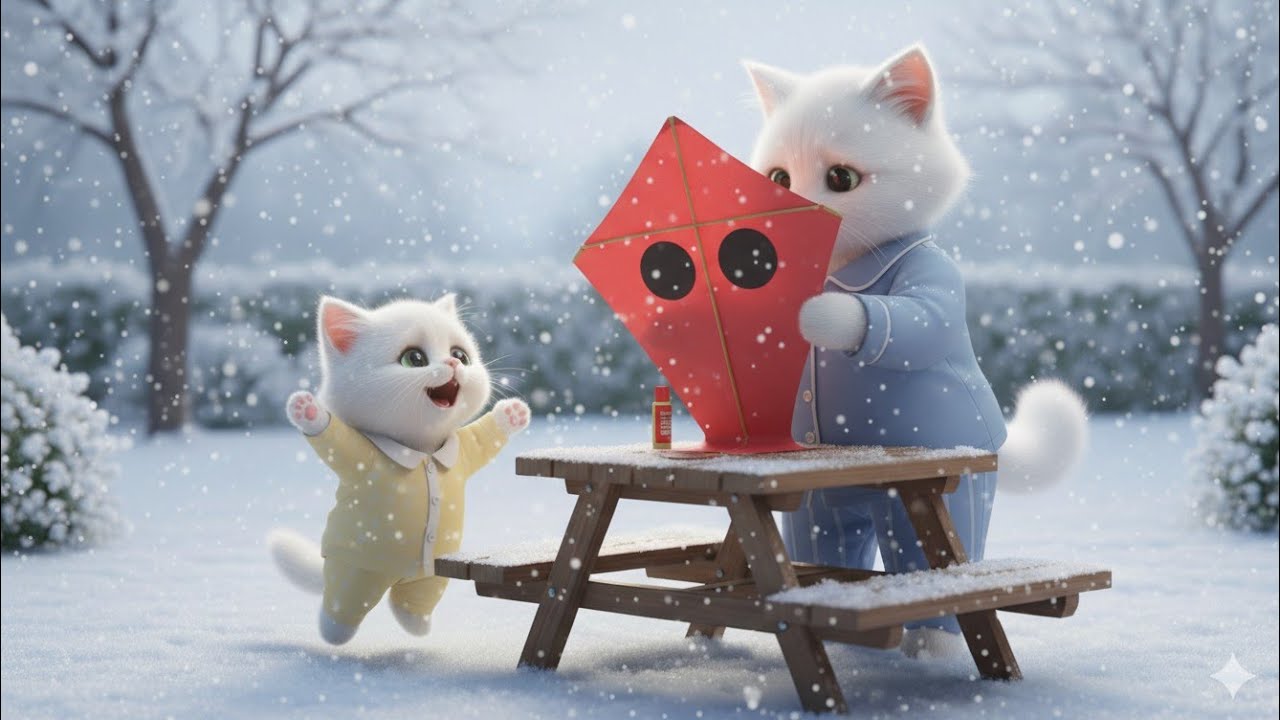 Mommy cat crafts cute kite for adorable kitten ⛈️🌂 