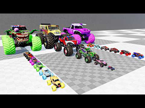 Big Bigger and Giant Monster Trucks Downhill Race & Crashes on Crazy Slants - Beam-monsters Edition