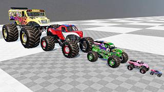 Big Bigger and Giant Monster Trucks Downhill Race & Crashes on Crazy Slants - Beam-monsters Edition