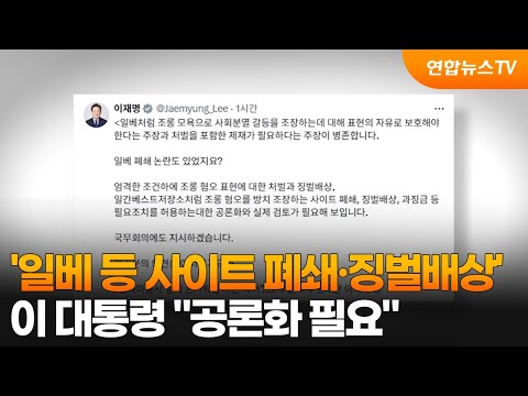 이 대통령 "일베 등 사이트 폐쇄·징벌배상·과징금 공론화 필요" / 연합뉴스TV (YonhapnewsTV)