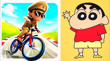 Little Singham Cycle Race vs Super Shinchan Run Gameplay 
