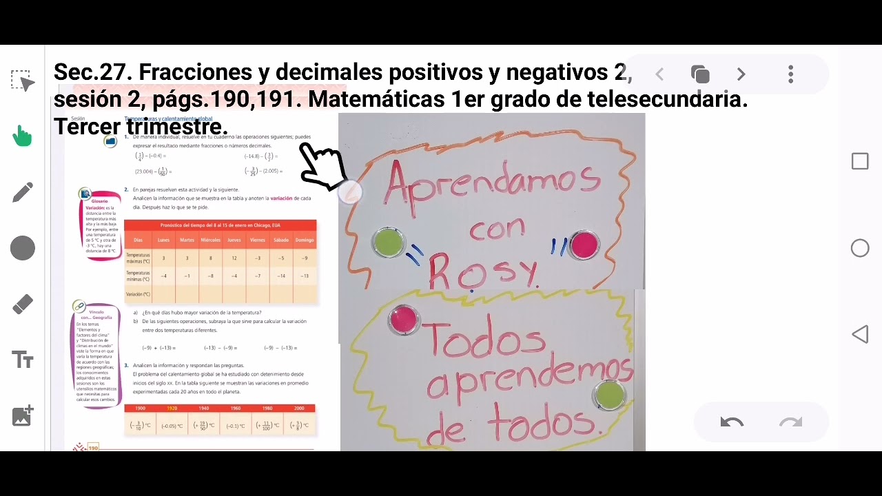 Sec.27. Fracciones y decimales positivos y negativos 2, sesión 2, págs