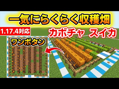 【マイクラ統合版】一気に簡単収穫できるカボチャとスイカの畑の作り方