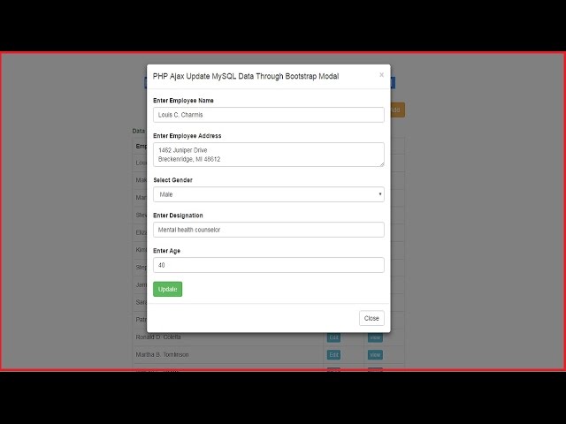 PHP Ajax Update MySQL Data Through Bootstrap Modal
