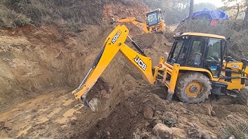 two jcb 3dx super digging foundation for constructing a new bridge 🌉 || jcb digging soil || jcb work