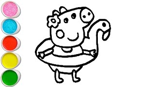 Cute peepa pig with Duck Drawing, Painting and Coloring For Kids and Toddlers_ Easy Drawing
