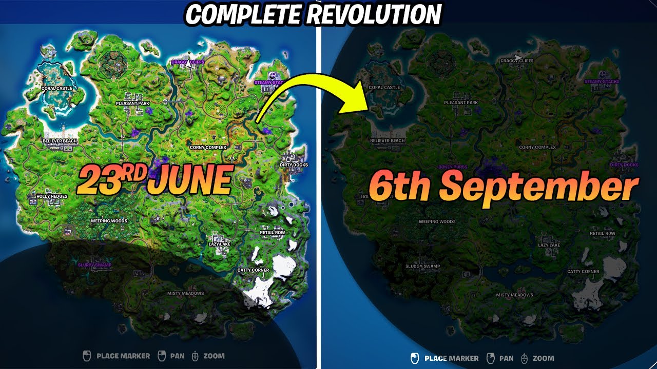 Complete Time lapse of Mothersip moving around Fortnite map (23rd June - 6th September)