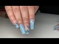 Blue Pastel Deep French Butterfly Foil Acrylic Nails