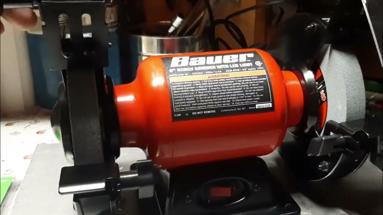 Bauer bench grinder from Harbor Freight. YouTube