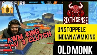 UNSTOPPELE INDIAN AWM KING OLD NONK😱 AWM KING 1V3 CLUTCH OP GAME PLAY TAME SIXTHSENSE ROCKY RDS LIVE