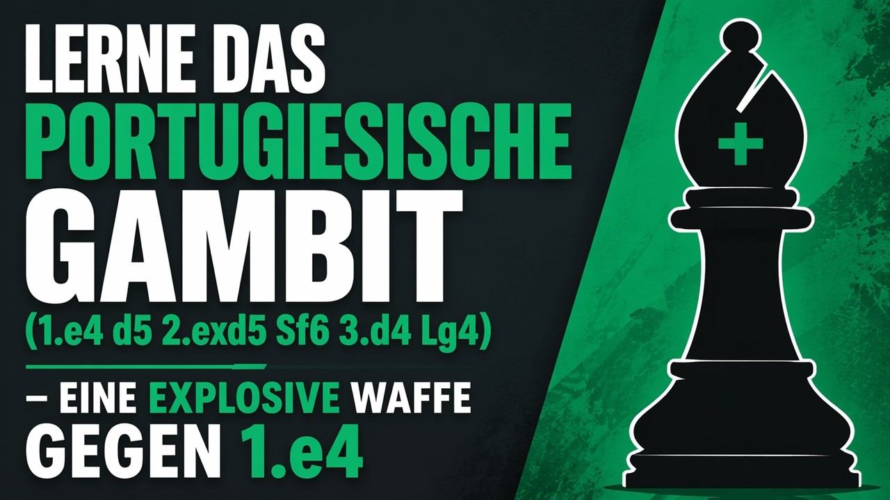 Lerne das Portugiesische Gambit (1.e4 d5 2.exd5 Sf6 3.d4 Lg4) – eine explosive Waffe gegen 1.e4