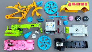 Merakit Mainan Rusak Truk Crane, Bus sekolah dan Sepeda | MOBIL JRN
