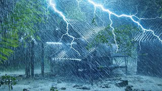 Heavy Rain, Strong Wind & Awful Thunderstorm in Stormy Night | Rain & Huge Thunder Sounds for Sleep
