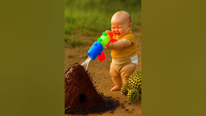 Baby Attacks Ant Nest with Water Gun #ai #qt