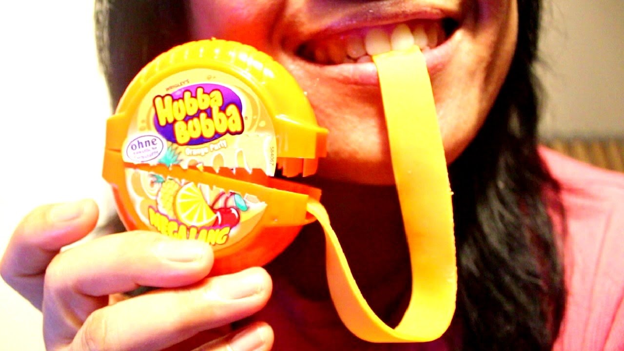 ASMR  Chewing Wrigley's Hubba Bubba Orange Gum Whole Roll ScorpioAnnYT