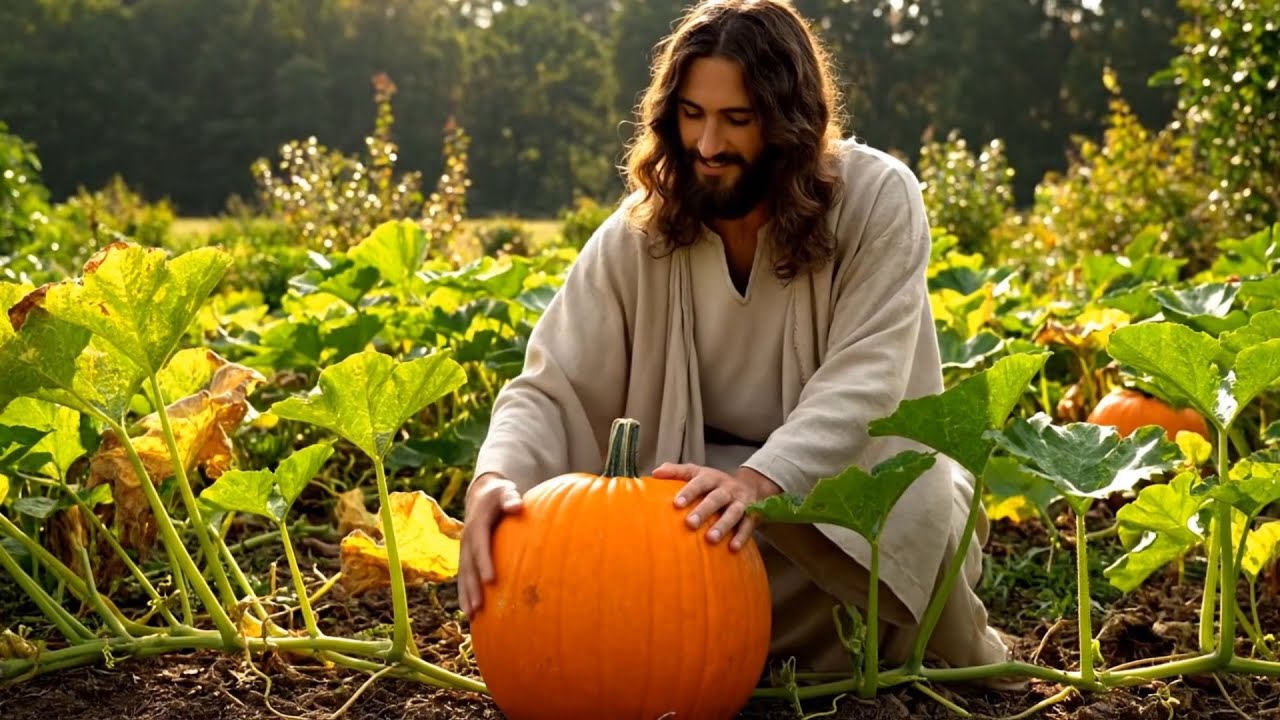 Jesus in the Garden: Growing and Harvesting Pumpkins | Peaceful Christian AI