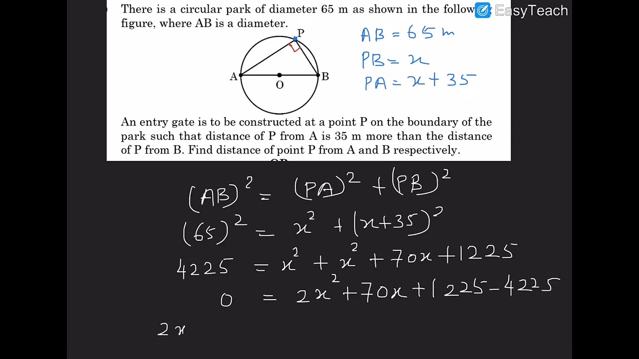 There is a circular park of diameter 65 m as shown in the following figure, where AB is a diameter.