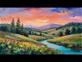 Oil Painting Sunset River Landscape 4K - Free No Copyright Looping Background