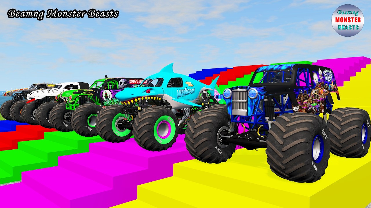 Monster Truck Transport on Triple Flatbed Trailer – BeamNG Monster Beasts #254