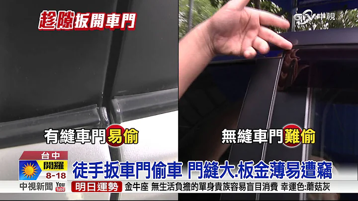 徒手扳車門偷車 門縫大.板金薄易遭竊│中視新聞20160131 - 天天要聞