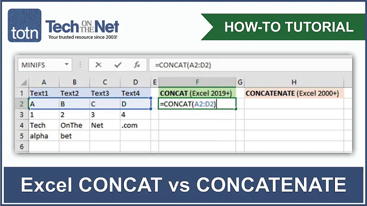 How to use the CONCAT function in Excel (vs the CONCATENATE function)