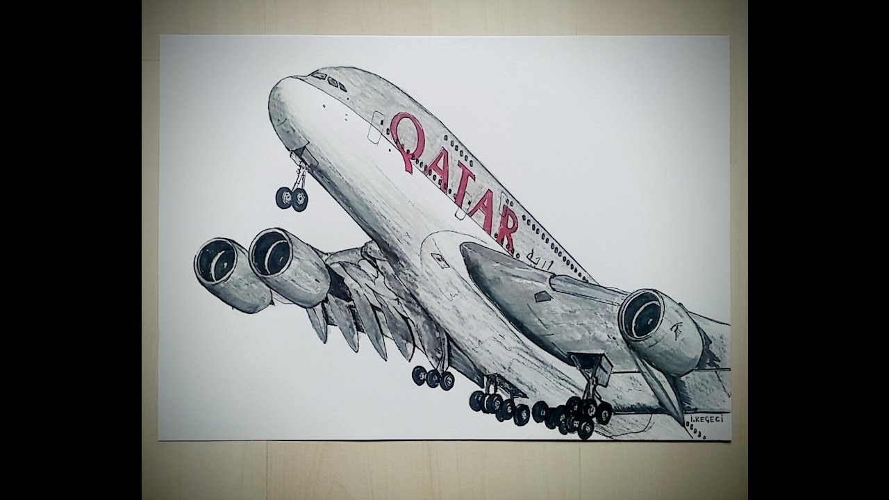 Airbus A380, QATAR AIR. Drawing Timelapse - YouTube
