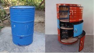 Reuse Old Oil Drum As Mobile Tool Cabinet | Build Tool Storage From Old Oil Drum