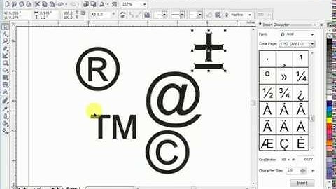 insert characters in coreldraw | insert at symbol | insert TM symbol | insert registered symbol
