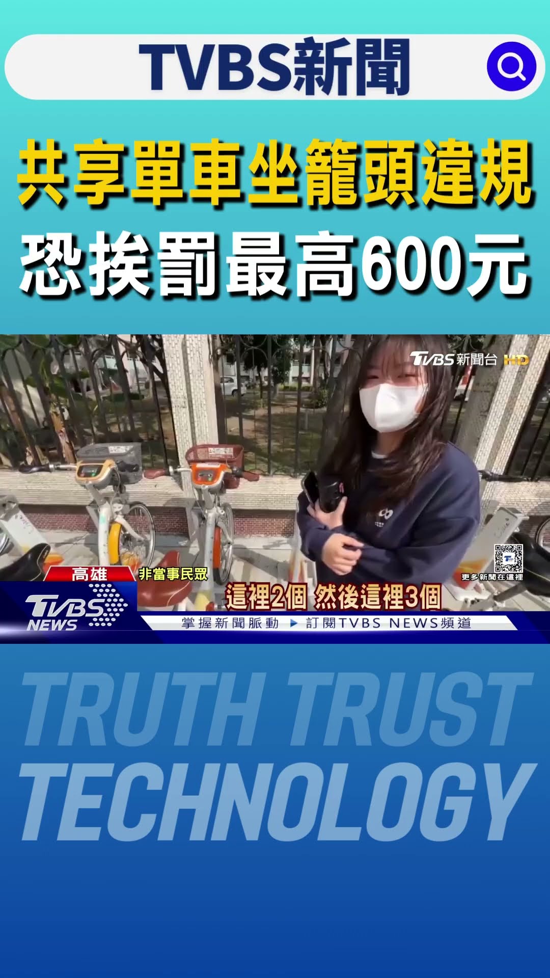 一路搖搖晃晃!共享單車坐籠頭違規 恐挨罰最高600元｜TVBS新聞 @TVBSNEWS01