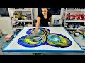 BIG Blue Swirl ~ Huge Acrylic Pour Painting with Blue, Green, and Orange