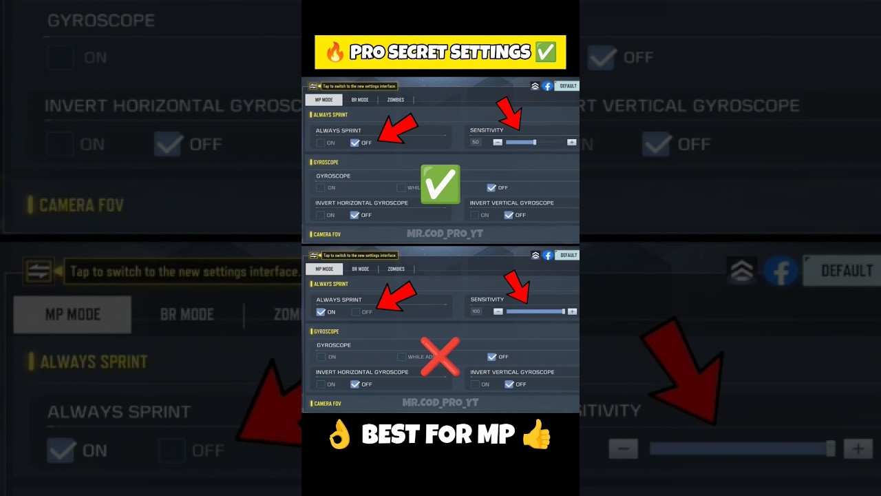 ✅Pro Secret Always Sprint setting in CODM🔥💯 Pro Setting in CODM BR 😎CODMobile 