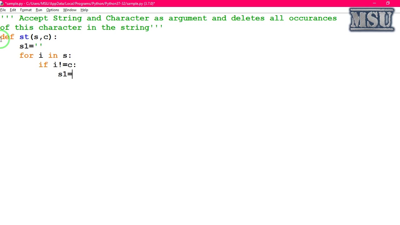 GE8161 Python Lab 18 Accept String and Character as argument delete all ...