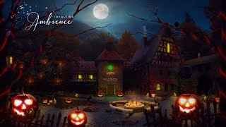 Autumn Town in Halloween Night ASMR AmbienceCampfire, Crickets, Owls, Crunchy Sounds, Night Sounds