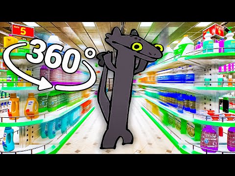 Toothless Dragon Dancing - Supermarket in 360° Video | VR / 4K | ( Toothless Dancing Meme )