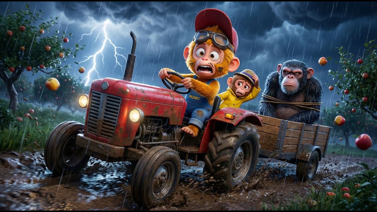 Funny Monkey Tractor Driver | Village Market Adventure & Rain Storm | 3D Animation