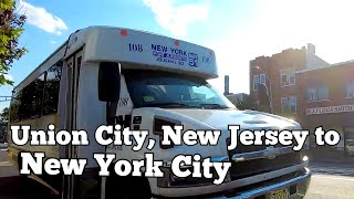 Walking and riding a jitney bus from Union City, NJ to New York City