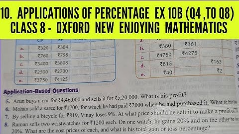 Ex 10 B ( Q4 to Q8 ). Chp 10 Applications of Percentages. Class 8. Oxford Maths